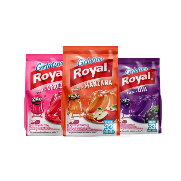 Gelatina en Polvo Royal – Sabores Uva, Naranja y Cereza