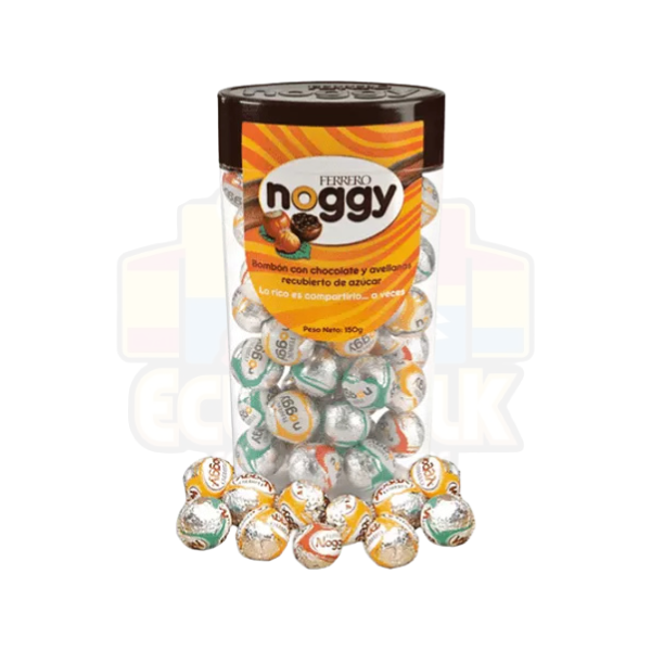 Bombón con chocolate y avellanas recubiertas de azúcar.